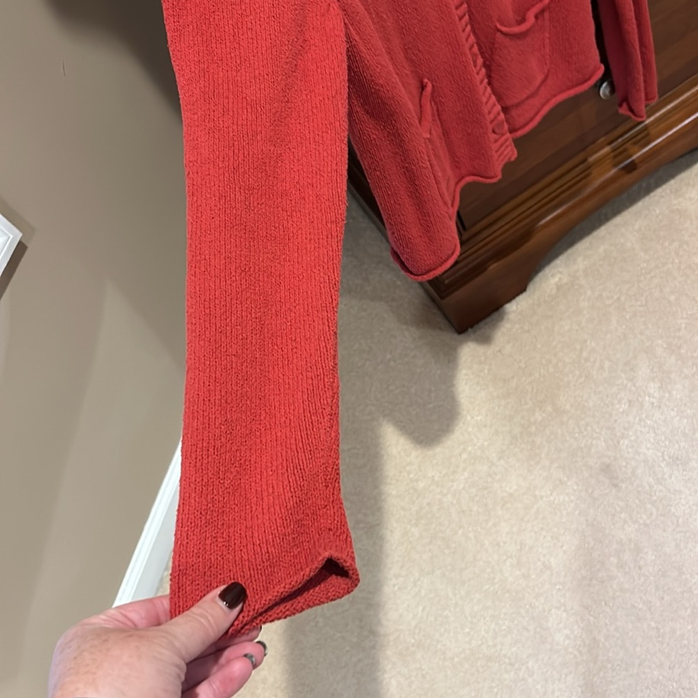 Eileen Fisher button down sweater w/collar, dark orange, size large,great 4 fall - Picture 5 of 9